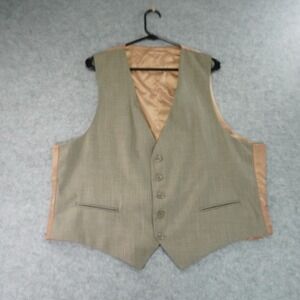 Caravelli Suit Vest Mens 46R Tan Sleeveless Superior 150s Button Up